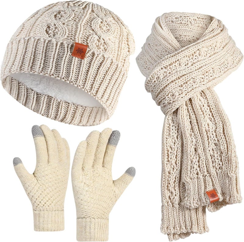 Sofvoyami Store Winter Hat Scarf Gloves Set, Soft Warm Knit Beanie Hat Touchscreen Gloves Long Knitted Scarf Set Winter Gifts for Men women - Image 1